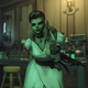 Overwatch character Sombra dressed as the Bride of Frankenstein.